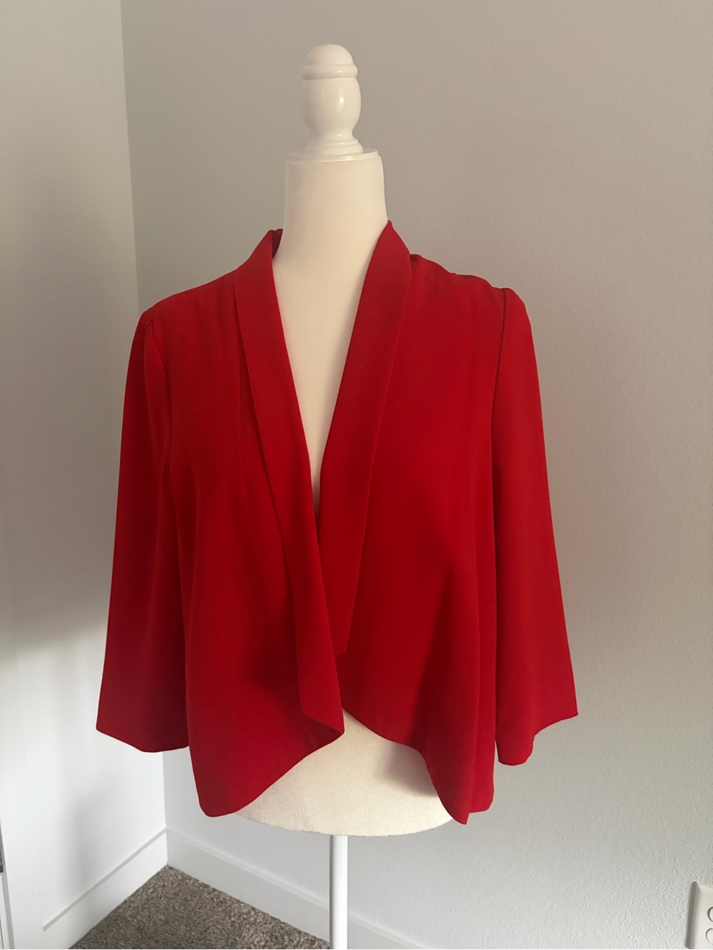 Red Draped Open-Front Women's Blazer